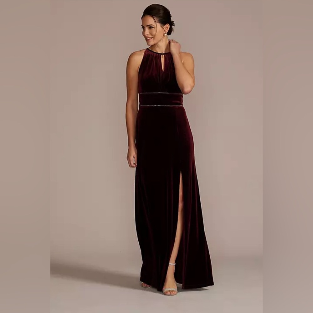 embellished velvet sheath dress with keyholes burgundy color